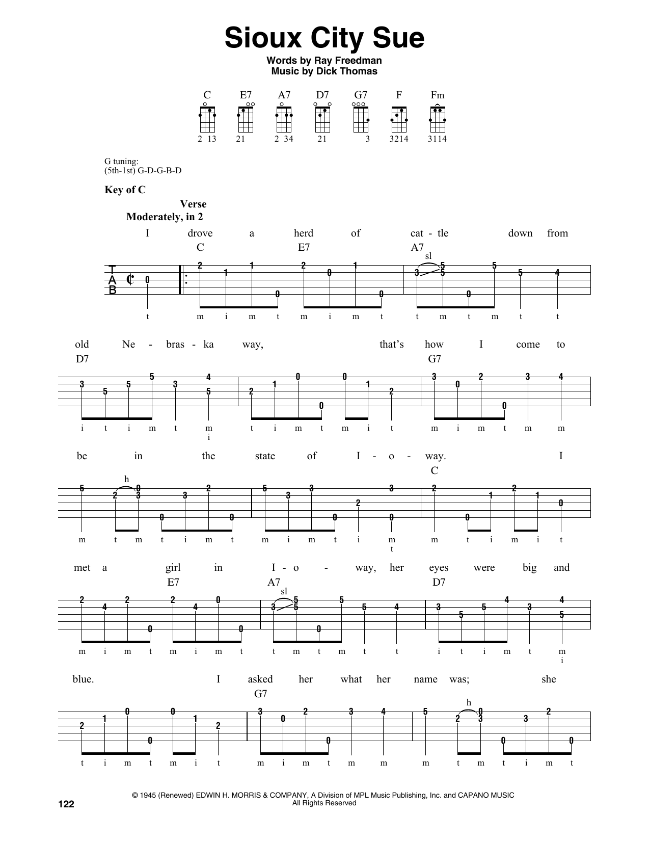 Download Dick Thomas Sioux City Sue Sheet Music and learn how to play Melody Line, Lyrics & Chords PDF digital score in minutes