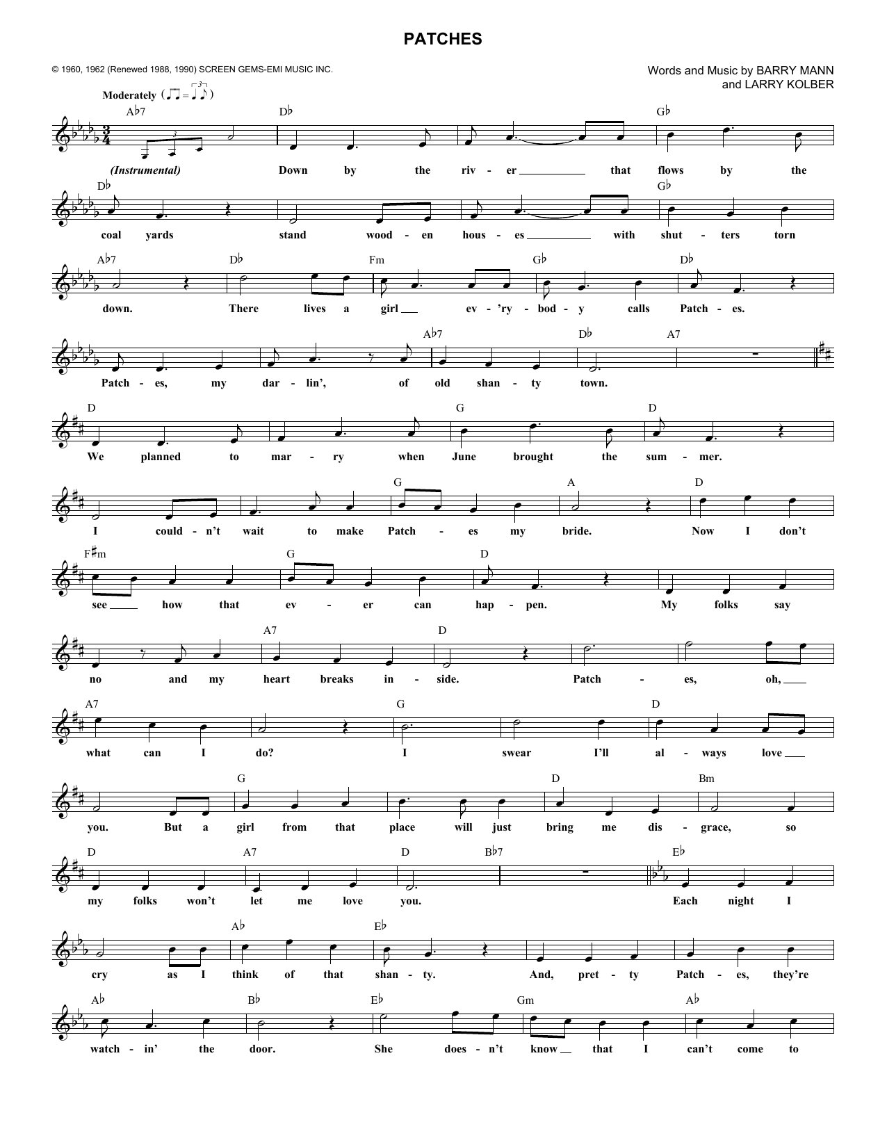 Download Dickey Lee Patches Sheet Music and learn how to play Melody Line, Lyrics & Chords PDF digital score in minutes