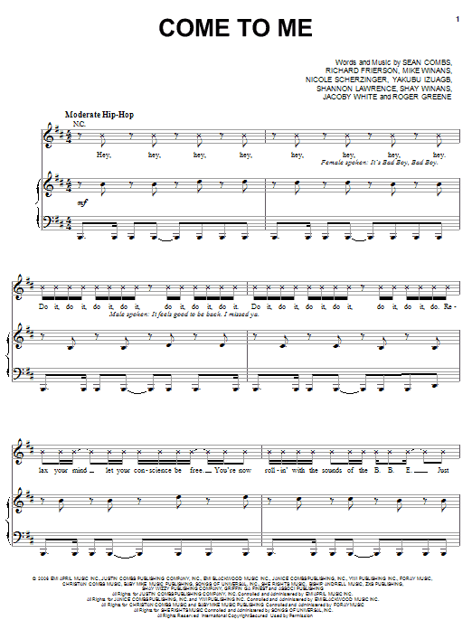 Download P. Diddy Come To Me (feat. Nicole Scherzinger) Sheet Music and learn how to play Piano, Vocal & Guitar (Right-Hand Melody) PDF digital score in minutes