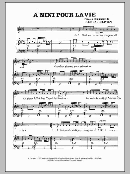 Download Didier Barbelivien A Nini Pour La Vie Sheet Music and learn how to play Piano & Vocal PDF digital score in minutes