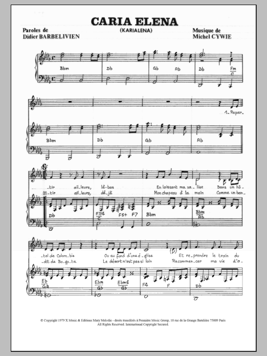 Download Didier Barbelivien Caria Elena Sheet Music and learn how to play Piano & Vocal PDF digital score in minutes