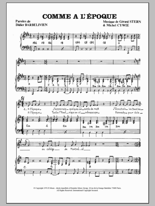 Download Didier Barbelivien Comme A L'epoque Sheet Music and learn how to play Piano & Vocal PDF digital score in minutes