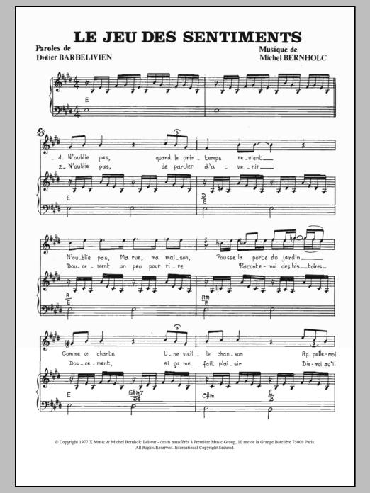 Download Didier Barbelivien Le Jeu Des Sentiments Sheet Music and learn how to play Piano & Vocal PDF digital score in minutes