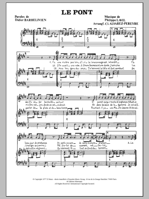 Download Didier Barbelivien Le Pont Sheet Music and learn how to play Piano & Vocal PDF digital score in minutes