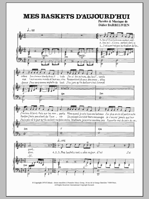 Download Didier Barbelivien Mes Baskets D'aujourd'hui Sheet Music and learn how to play Piano & Vocal PDF digital score in minutes