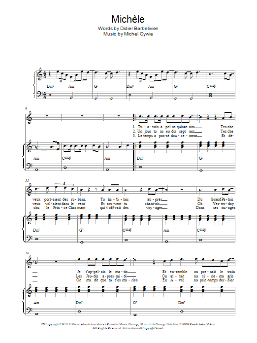 Download Didier Barbelivien Michele Sheet Music and learn how to play Piano & Vocal PDF digital score in minutes