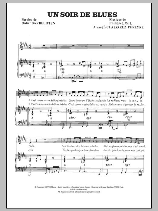 Download Didier Barbelivien Un Soir De Blues Sheet Music and learn how to play Piano & Vocal PDF digital score in minutes