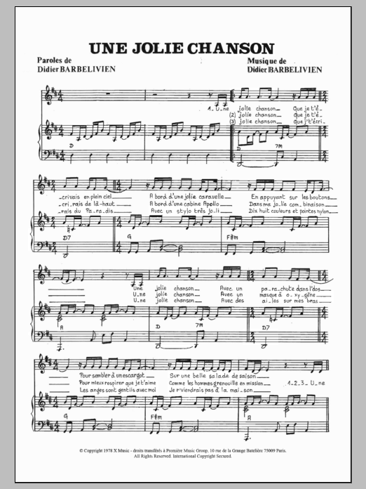 Download Didier Barbelivien Une Jolie Chanson Sheet Music and learn how to play Piano & Vocal PDF digital score in minutes