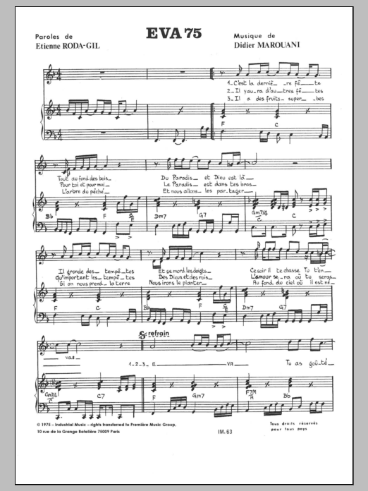 Download Didier Marouani Eva 75 Sheet Music and learn how to play Piano & Vocal PDF digital score in minutes