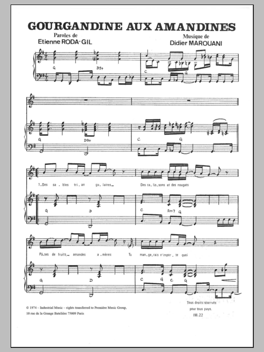 Download Didier Marouani Gourgandine Aux Amandines Sheet Music and learn how to play Piano & Vocal PDF digital score in minutes