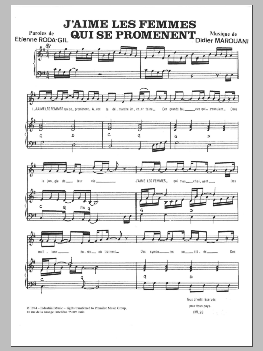 Download Didier Marouani J'aimes Les Femmes Qui Se Promenent Sheet Music and learn how to play Piano & Vocal PDF digital score in minutes
