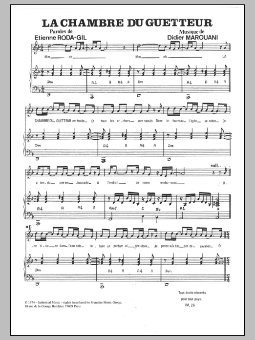 Download Didier Marouani La Chambre Du Guetteur Sheet Music and learn how to play Piano & Vocal PDF digital score in minutes