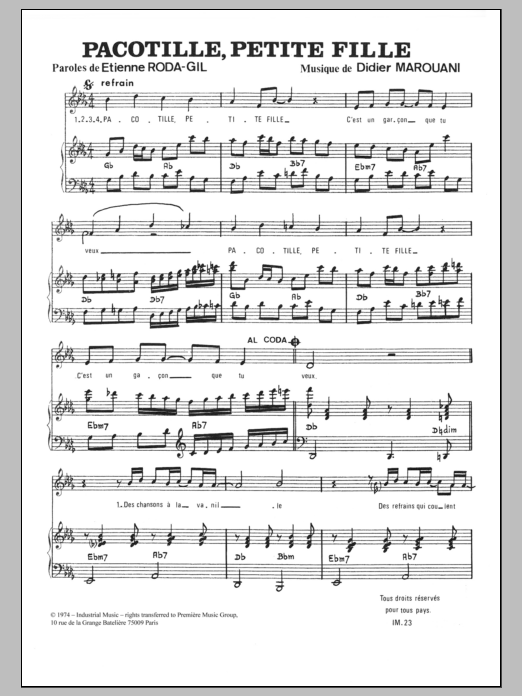 Download Didier Marouani Pacotille, Petite Fille Sheet Music and learn how to play Piano & Vocal PDF digital score in minutes