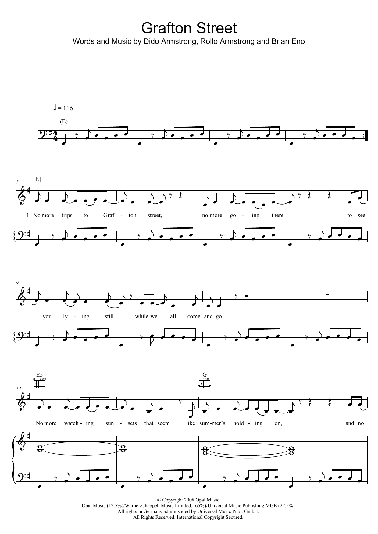 Download Dido Grafton Street Sheet Music and learn how to play Piano, Vocal & Guitar (Right-Hand Melody) PDF digital score in minutes