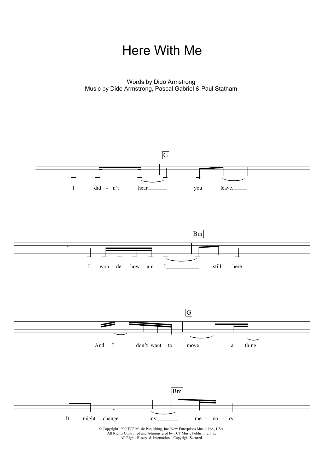 Download Dido Here With Me (Theme from Roswell) Sheet Music and learn how to play Guitar Chords/Lyrics PDF digital score in minutes