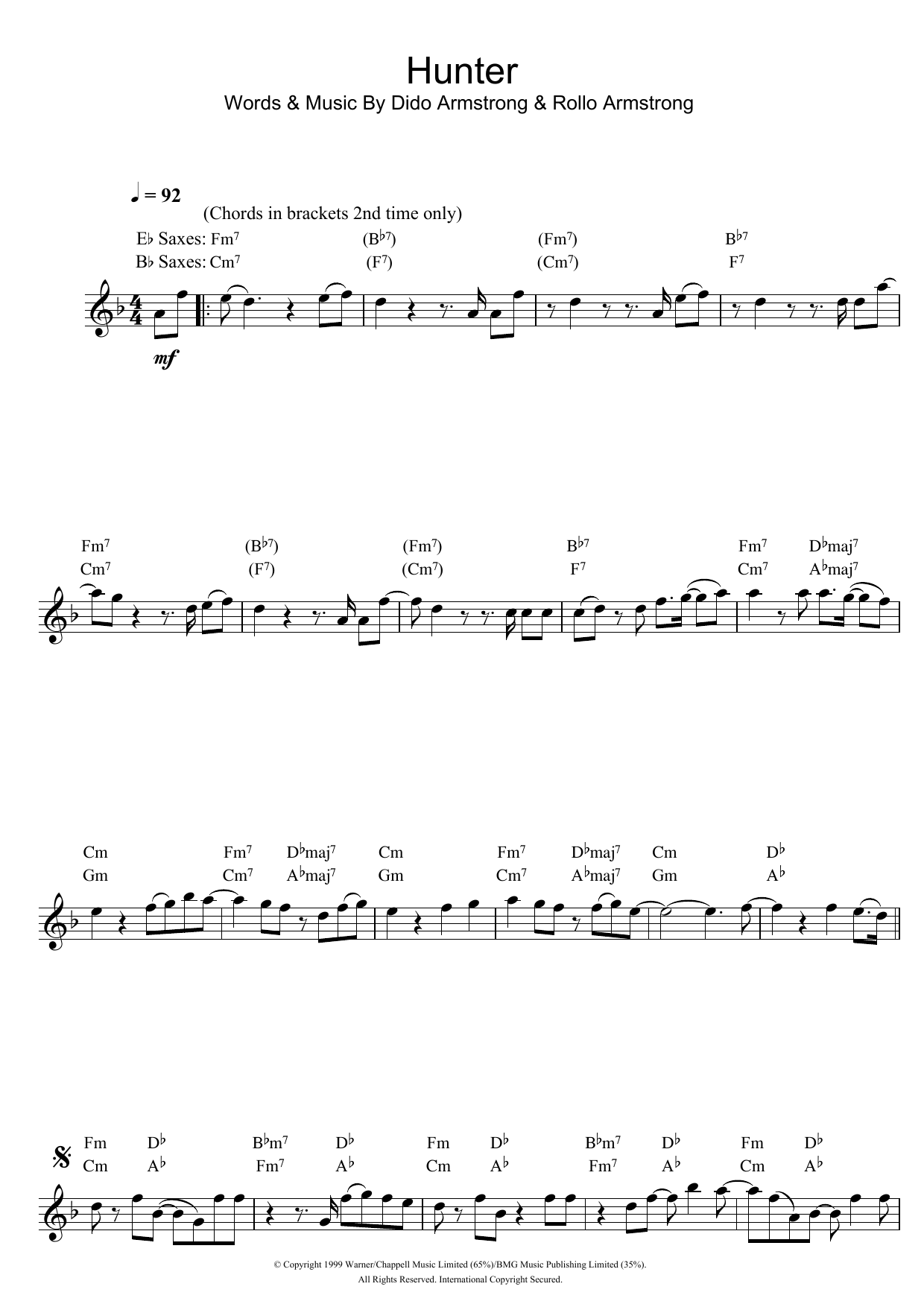 Download Dido Hunter Sheet Music and learn how to play Saxophone PDF digital score in minutes