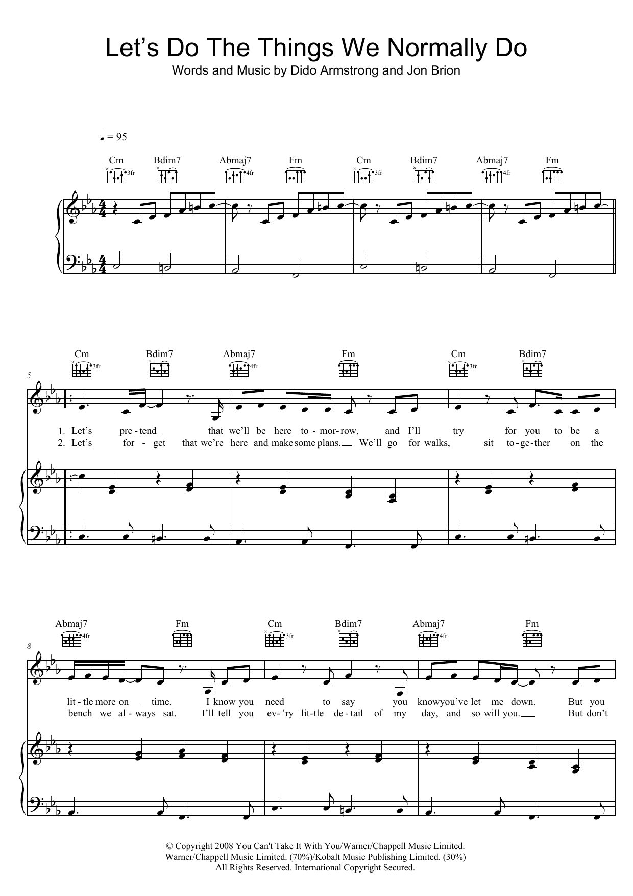 Download Dido Let's Do The Things We Normally Do Sheet Music and learn how to play Piano, Vocal & Guitar (Right-Hand Melody) PDF digital score in minutes