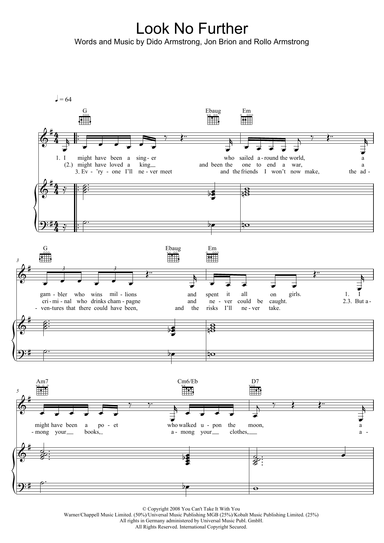 Download Dido Look No Further Sheet Music and learn how to play Piano, Vocal & Guitar (Right-Hand Melody) PDF digital score in minutes