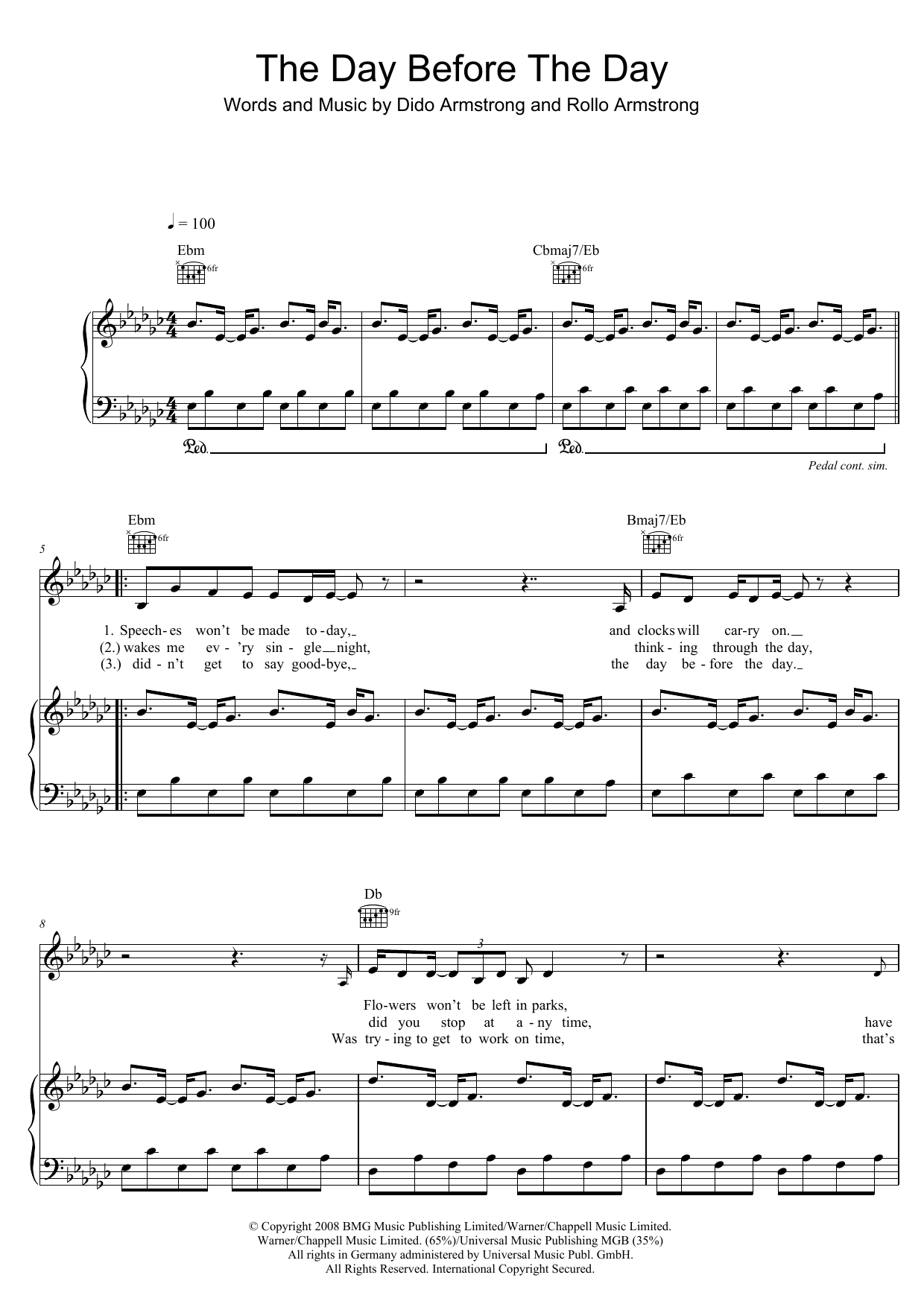 Download Dido The Day Before The Day Sheet Music and learn how to play Piano, Vocal & Guitar (Right-Hand Melody) PDF digital score in minutes
