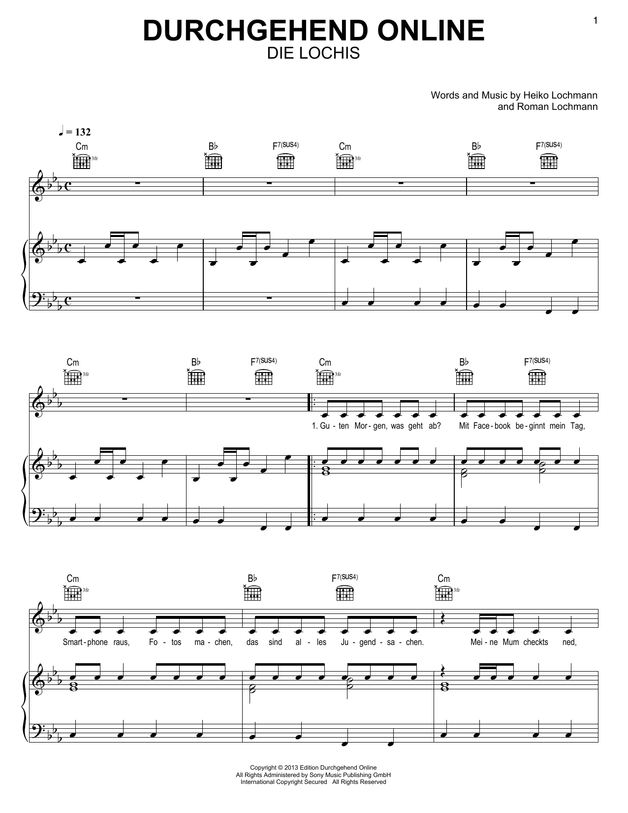 Download Die Lochis Durchgehend Online Sheet Music and learn how to play Piano, Vocal & Guitar Chords (Right-Hand Melody) PDF digital score in minutes