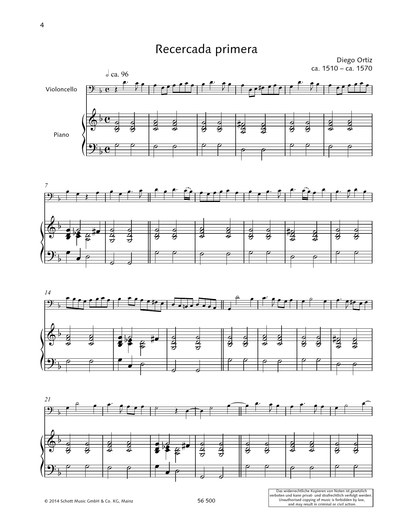 Download Diego Ortiz Recercada primera Sheet Music and learn how to play String Solo PDF digital score in minutes