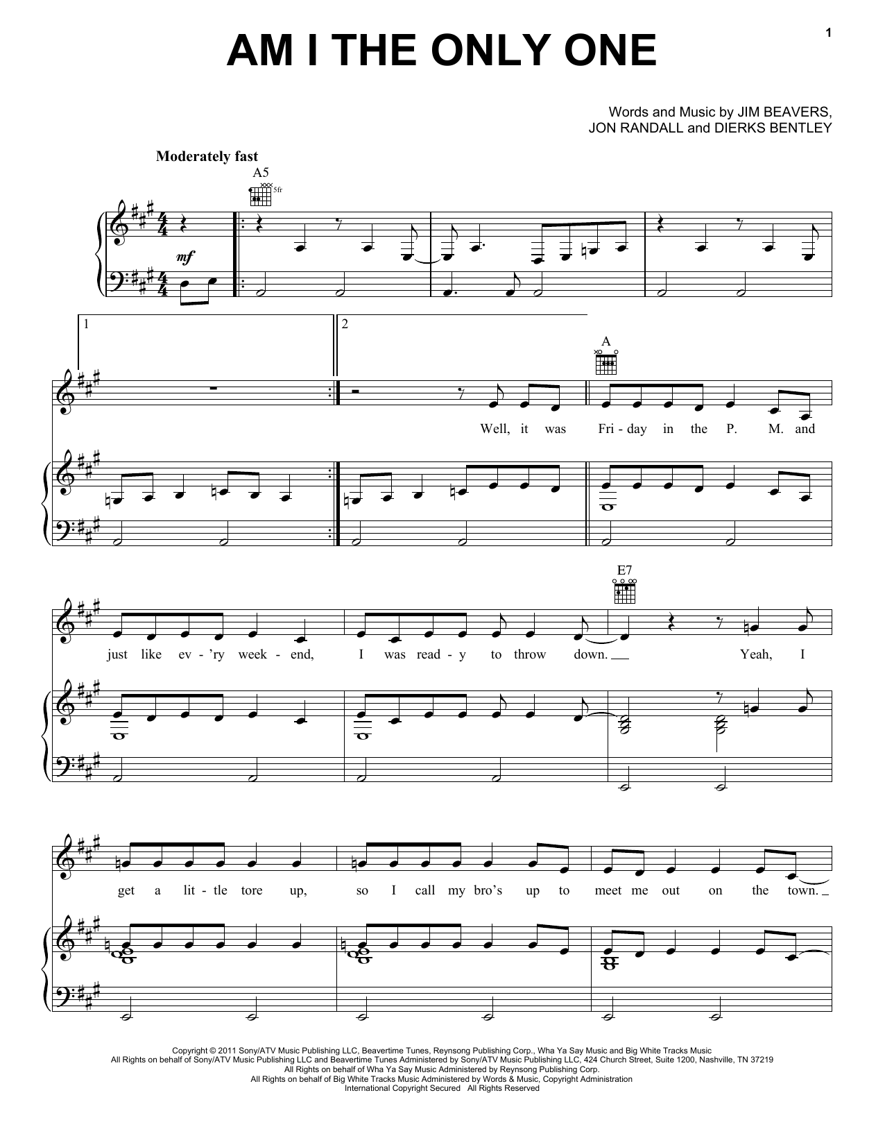 Download Dierks Bentley Am I The Only One Sheet Music and learn how to play Piano, Vocal & Guitar (Right-Hand Melody) PDF digital score in minutes