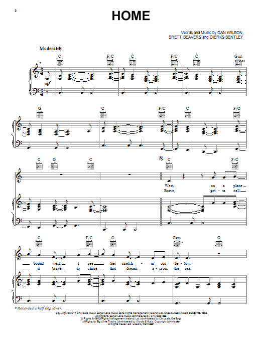 Download Dierks Bentley Home Sheet Music and learn how to play Piano, Vocal & Guitar (Right-Hand Melody) PDF digital score in minutes