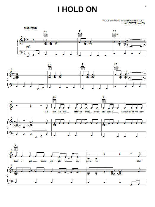 Download Dierks Bentley I Hold On Sheet Music and learn how to play Piano, Vocal & Guitar (Right-Hand Melody) PDF digital score in minutes