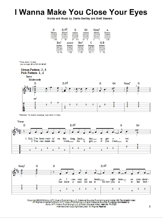 Download Dierks Bentley I Wanna Make You Close Your Eyes Sheet Music and learn how to play Easy Guitar Tab PDF digital score in minutes