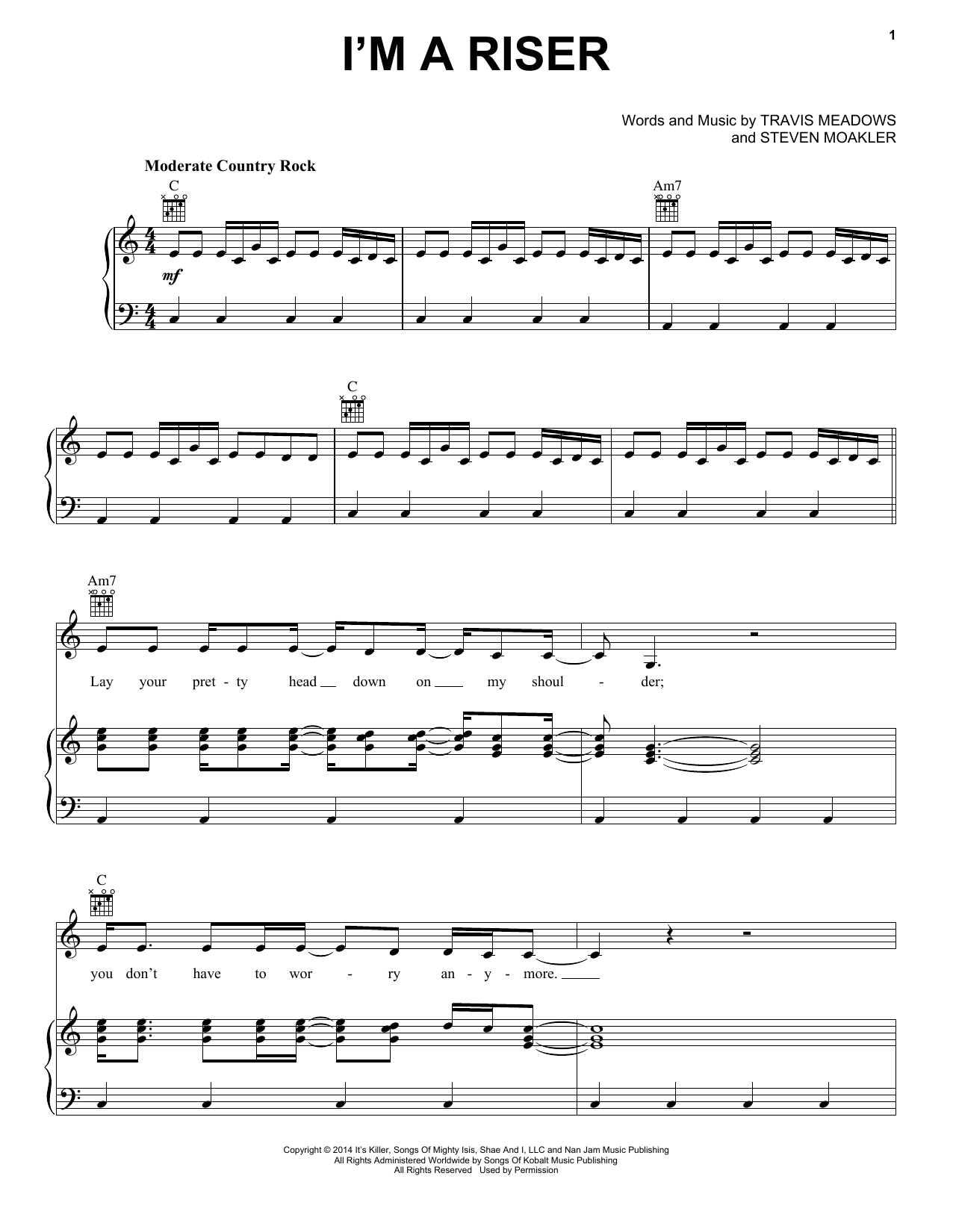 Download Dierks Bentley I'm A Riser Sheet Music and learn how to play Piano, Vocal & Guitar (Right-Hand Melody) PDF digital score in minutes