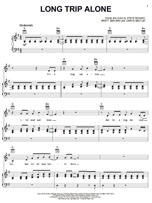 Download Dierks Bentley Long Trip Alone Sheet Music and learn how to play Piano, Vocal & Guitar (Right-Hand Melody) PDF digital score in minutes