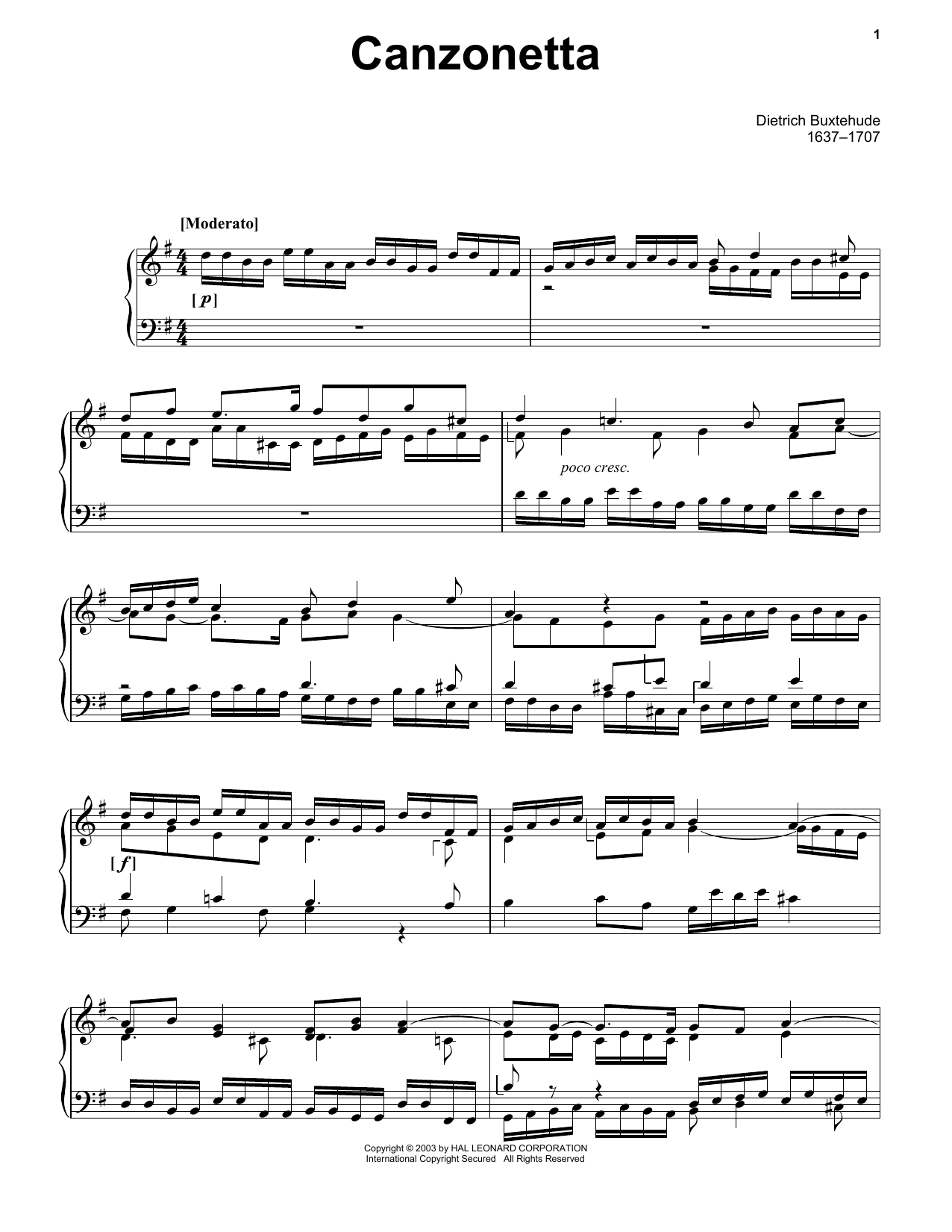 Download Dietrich Buxtehude Canzonetta In D Major Sheet Music and learn how to play Piano Solo PDF digital score in minutes