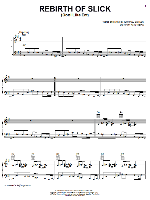 Download Digable Planets Rebirth Of Slick (Cool Like Dat) Sheet Music and learn how to play Piano, Vocal & Guitar (Right-Hand Melody) PDF digital score in minutes