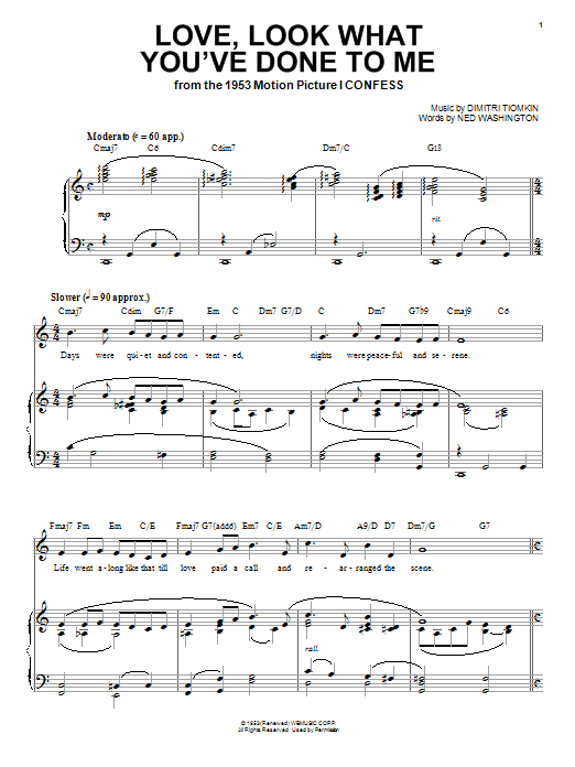 Download Dimitri Tiomkin Love, Look What You've Done To Me Sheet Music and learn how to play Piano, Vocal & Guitar (Right-Hand Melody) PDF digital score in minutes