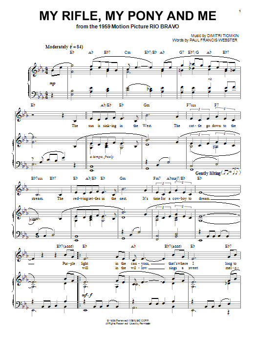 Download Dimitri Tiomkin My Rifle, My Pony And Me Sheet Music and learn how to play Piano, Vocal & Guitar (Right-Hand Melody) PDF digital score in minutes
