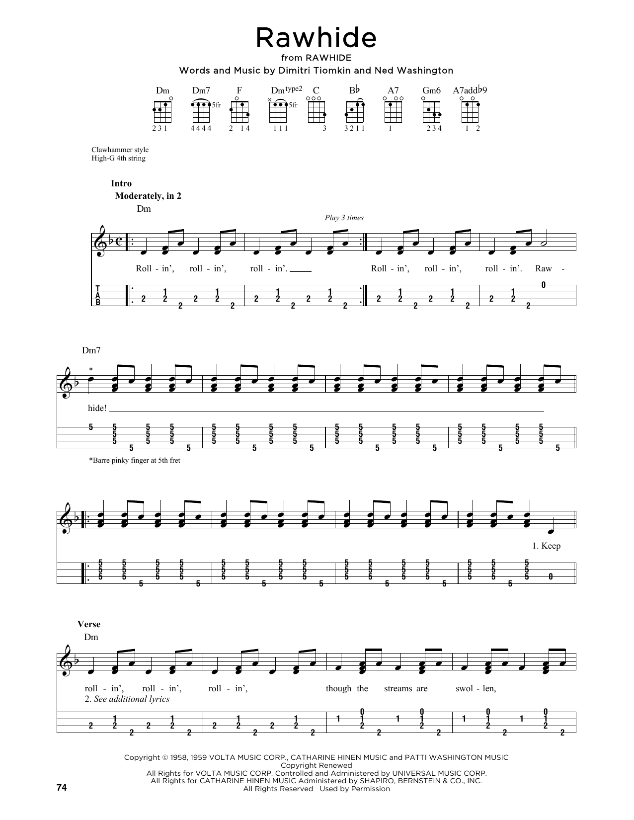 Download Dimitri Tiomkin Rawhide (arr. Jim Schustedt) Sheet Music and learn how to play Ukulele PDF digital score in minutes