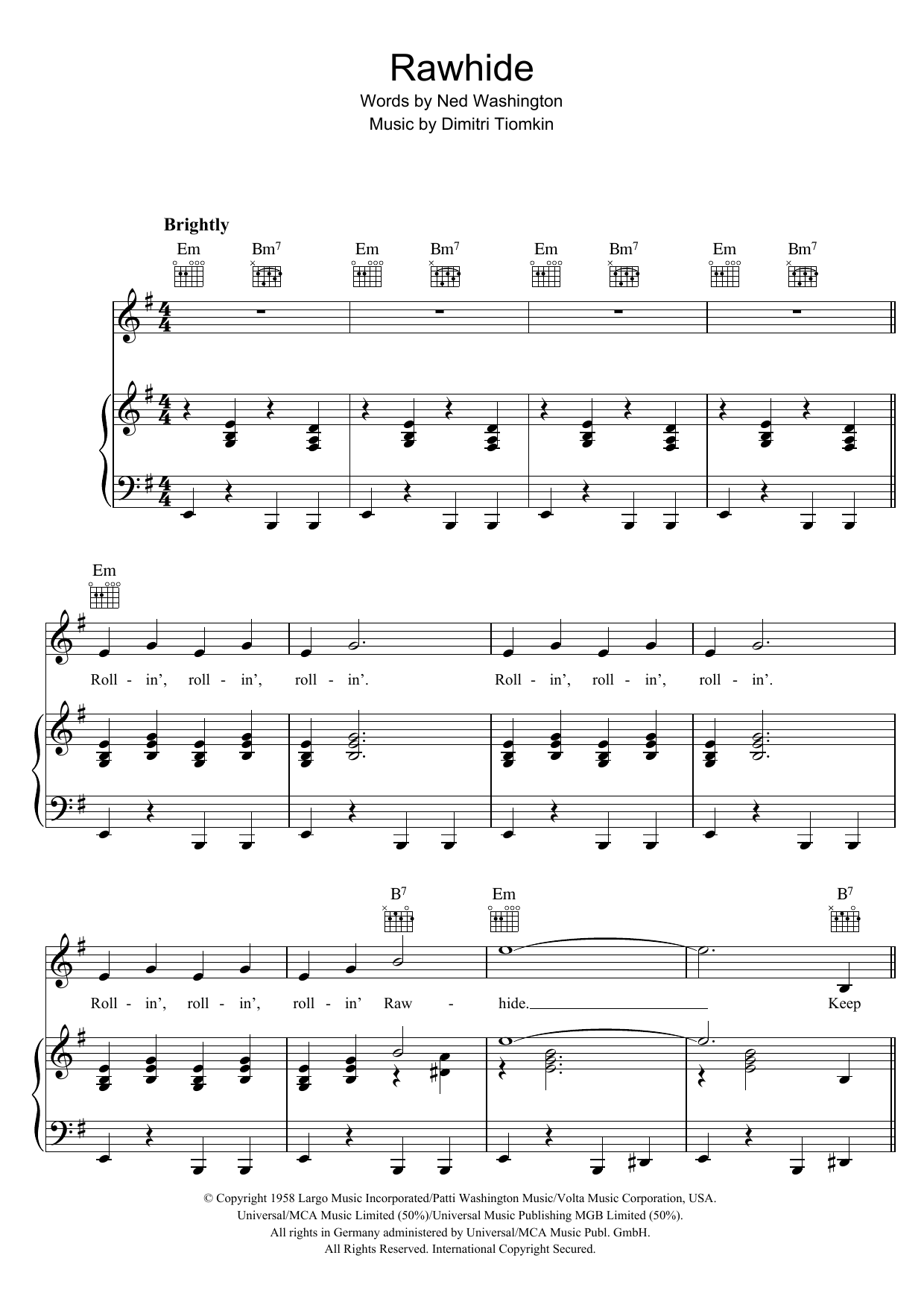 Download The Blues Brothers Rawhide Sheet Music and learn how to play Piano, Vocal & Guitar PDF digital score in minutes