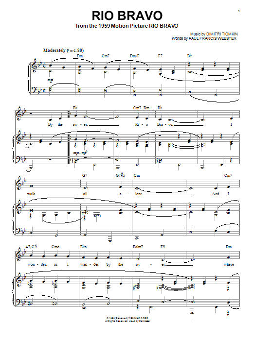Download Dimitri Tiomkin Rio Bravo Sheet Music and learn how to play Piano, Vocal & Guitar (Right-Hand Melody) PDF digital score in minutes