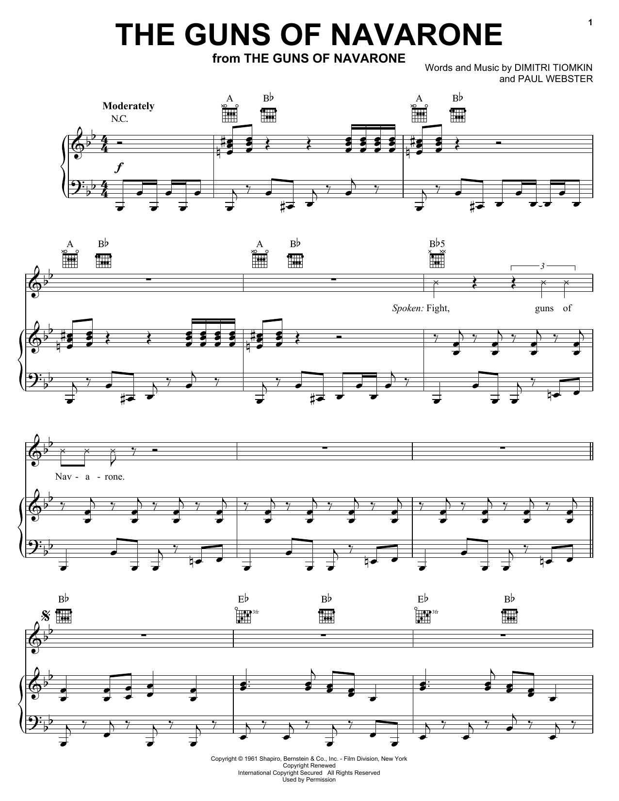 Download Dimitri Tiomkin The Guns Of Navarone Sheet Music and learn how to play Piano PDF digital score in minutes