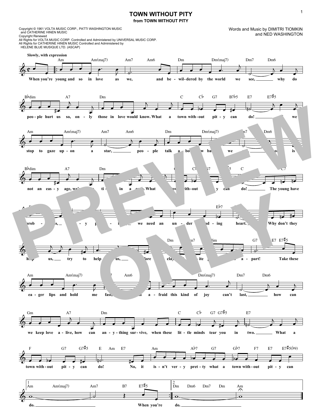 Download Dimitri Tiomkin Town Without Pity Sheet Music and learn how to play Melody Line, Lyrics & Chords PDF digital score in minutes
