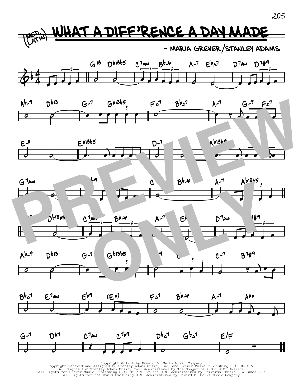 Download Dinah Washington What A Diff'rence A Day Made (arr. David Hazeltine) Sheet Music and learn how to play Real Book – Enhanced Chords PDF digital score in minutes