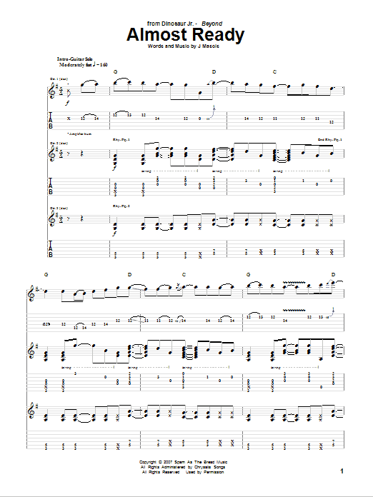 Download Dinosaur Jr. Almost Ready Sheet Music and learn how to play Guitar Tab PDF digital score in minutes