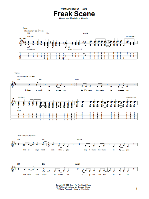 Download Dinosaur Jr. Freak Scene Sheet Music and learn how to play Lyrics & Chords PDF digital score in minutes
