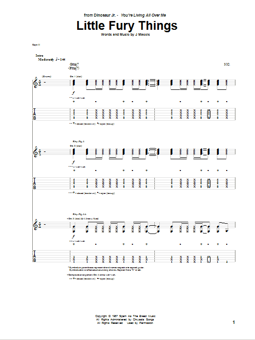 Download Dinosaur Jr. Little Fury Things Sheet Music and learn how to play Guitar Tab PDF digital score in minutes