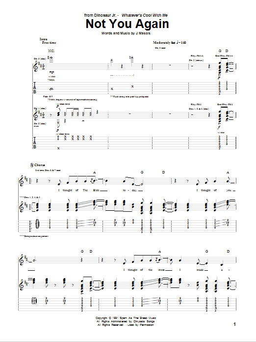 Download Dinosaur Jr. Not You Again Sheet Music and learn how to play Guitar Tab PDF digital score in minutes