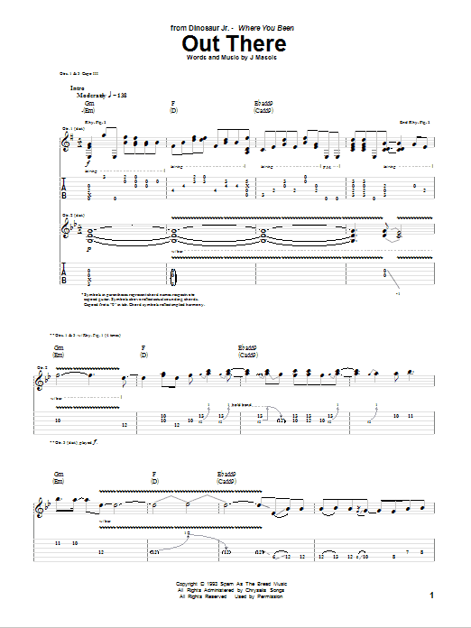 Download Dinosaur Jr. Out There Sheet Music and learn how to play Guitar Tab PDF digital score in minutes