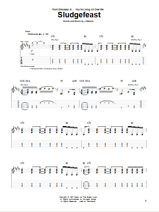 Download Dinosaur Jr. Sludgefeast Sheet Music and learn how to play Guitar Tab PDF digital score in minutes