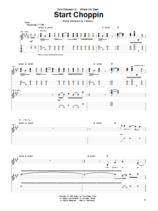 Download Dinosaur Jr. Start Choppin Sheet Music and learn how to play Guitar Tab PDF digital score in minutes