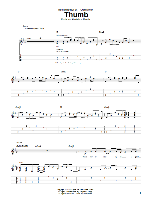 Download Dinosaur Jr. Thumb Sheet Music and learn how to play Guitar Tab PDF digital score in minutes