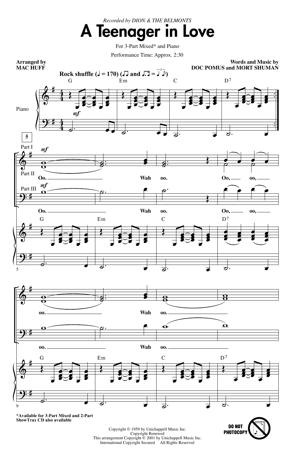 Download Dion & The Belmonts A Teenager In Love (arr. Mac Huff) Sheet Music and learn how to play 2-Part Choir PDF digital score in minutes